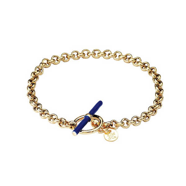 Italian Rolo Gold Plated Bracelet Featuring A Blue Enamel Toggle Closure, 8