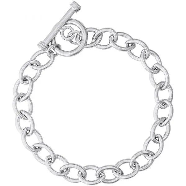 Sterling Silver Open Cable Link Classic Bracelet with Toggle 8