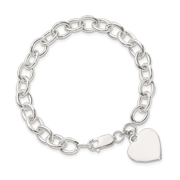 Sterling Silver Engraveable Heart Fancy Link Bracelet 7.25