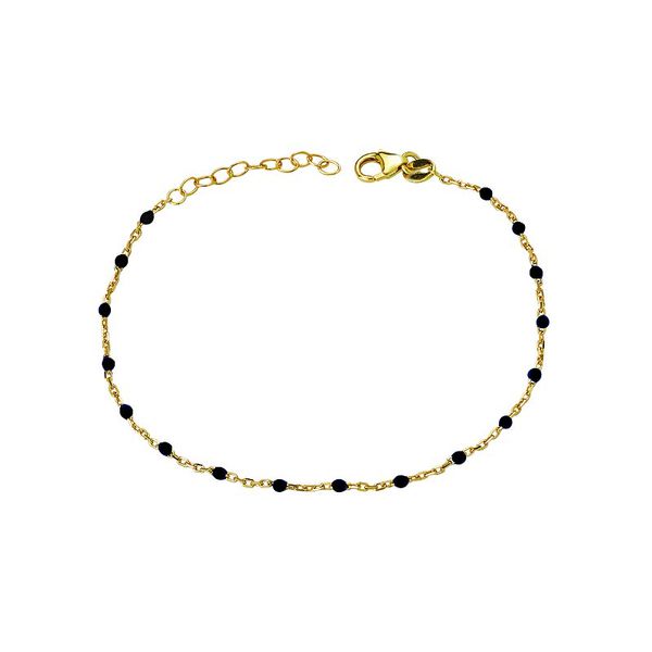 Gold-Plated Sterling Silver Black Enamel Station Bracelet 7