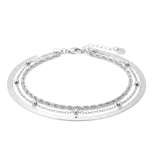 Herringbone, Beaded, and Twisted Bracelet Stack Bracelet, Platinum Finish Sterling Silver Blocher Jewelers Ellwood City, PA