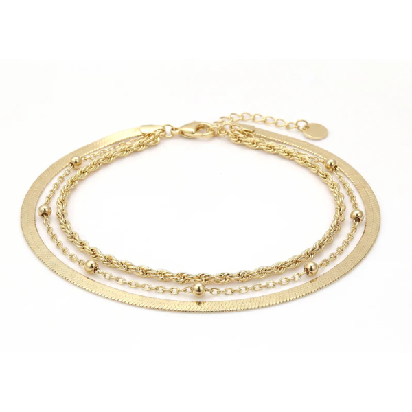 Herringbone, Beaded, and Twisted Bracelet Stack, Gold Vermeil Sterling Silver Blocher Jewelers Ellwood City, PA