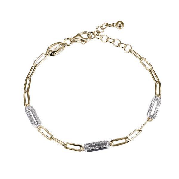 Two-Tone Sterling Silver Bracelet with Paperclip Chain and 3 CZ Link Stations Blocher Jewelers Ellwood City, PA