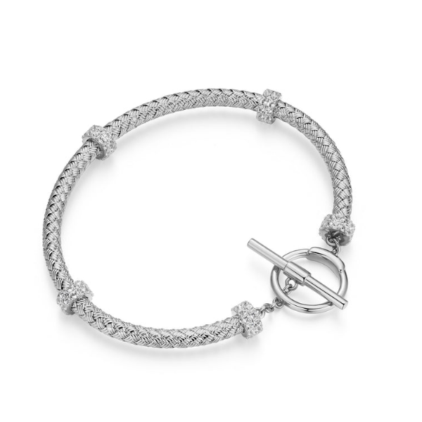 Sterling Silver Created White Sapphire Rondelle Station Original Mesh Toggle Bracelet Blocher Jewelers Ellwood City, PA