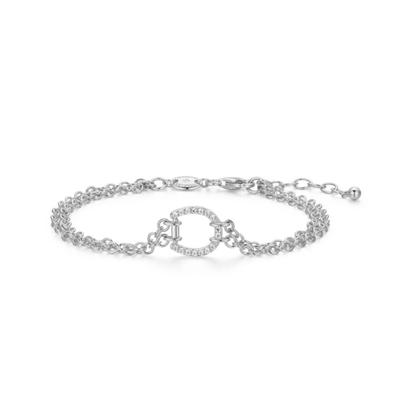 Sterling Silver Bold Equestra (Horseshoe) Double-Chain Bracelet 7.75