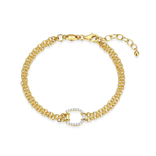 Gold Plated Bold Equestra (Horseshoe) Double-Chain Bracelet 7.75