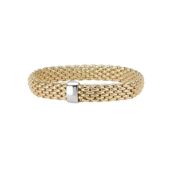 14K Yellow Gold Plated Over Sterling Silver with a Large Basket Weave Design Elastic Bracelet 7.5
