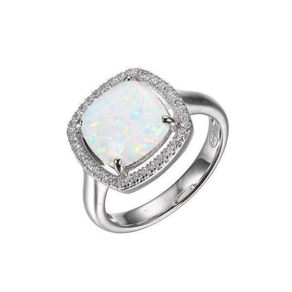 Sterling Silver Ring with Synthetic Opal and CZ Blocher Jewelers Ellwood City, PA