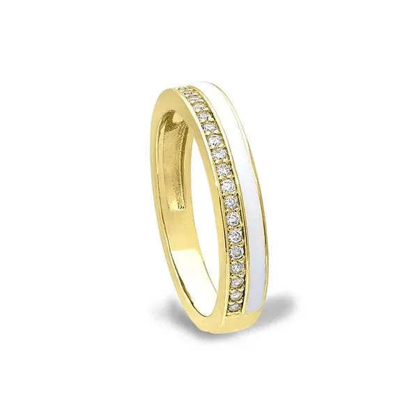 Gold Vermeil Sterling Silver Micropave Ring With White Enamel And Simulated Diamonds Size 7 Blocher Jewelers Ellwood City, PA