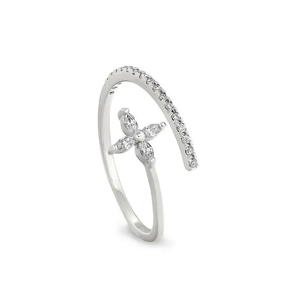 Sterling Silver Micropave Adjustable Twist Flower Ring With Simulated Diamonds Size 7 Blocher Jewelers Ellwood City, PA