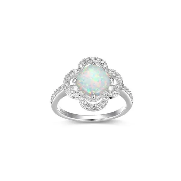 Sterling Silver L'Opal Created Cushion Opal and Cubic Zirconia Rhodium Finish Ring Size 7 Blocher Jewelers Ellwood City, PA