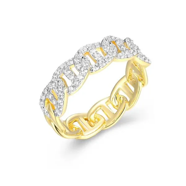 Sterling Silver Gold Plated CZ Mariner Pave Ring with 14K Yellow Gold Finish Size 7 Blocher Jewelers Ellwood City, PA