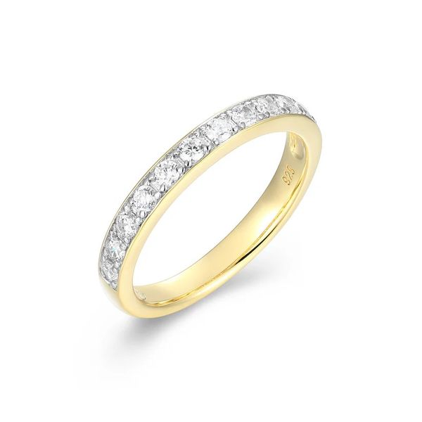 Sterling Silver Gold Plated CZ Chloe Eternity Ring with 14K Yellow Gold Finish Size 7 Blocher Jewelers Ellwood City, PA