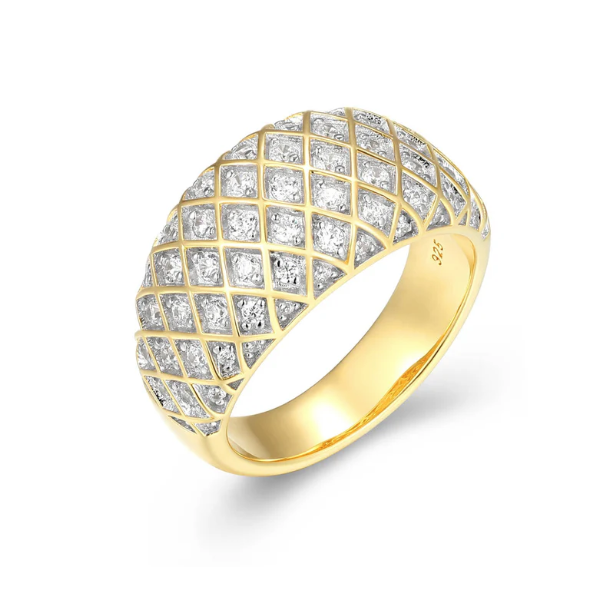 Sterling Silver Gold Plated CZ Quilted Ring Size 9 Blocher Jewelers Ellwood City, PA
