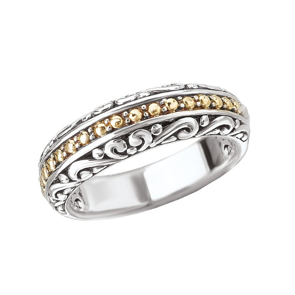 Bead Detail and Oxidized Swirl Design 18kt Yellow Gold & Sterling Silver Ring Size 7 Image 2 Blocher Jewelers Ellwood City, PA