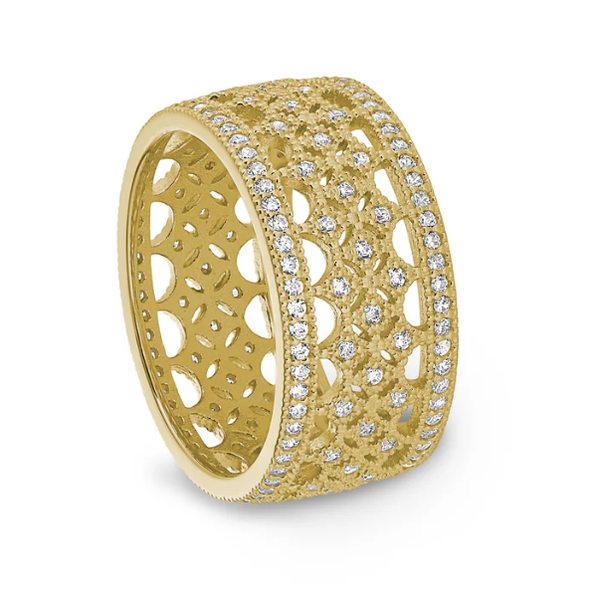 Gold Vermeil Finish Sterling Silver Band with Similated Diamonds, Size 7 Blocher Jewelers Ellwood City, PA
