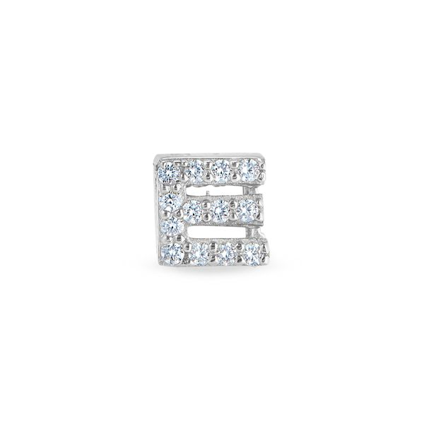 Platinum Finish Sterling Silver Micropave E Initial Charm with Simulated Diamonds Blocher Jewelers Ellwood City, PA