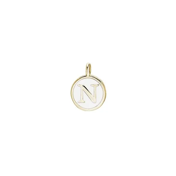Gold Finish Sterling Silver White Enamel Initial Charm - N Blocher Jewelers Ellwood City, PA