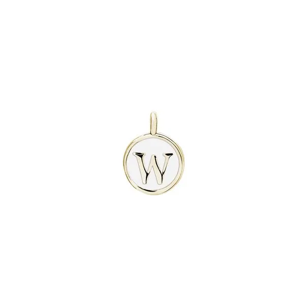 Gold Finish Sterling Silver White Enamel Initial Charm - W Blocher Jewelers Ellwood City, PA