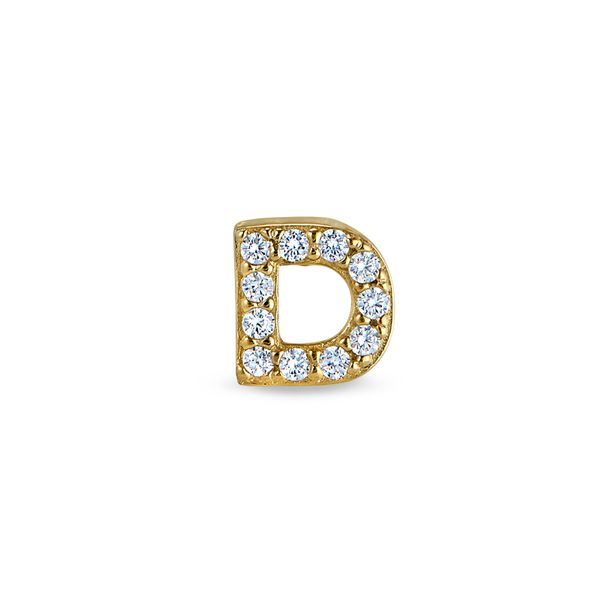 Gold Finish Sterling Silver Micropave D Initial Charm with Simulated Diamonds Blocher Jewelers Ellwood City, PA