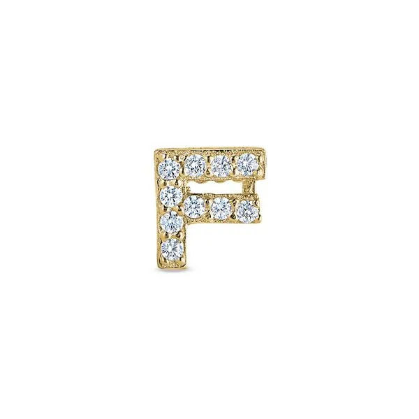 Gold Finish Sterling Silver Micropave F Initial Charm with Simulated Diamonds Blocher Jewelers Ellwood City, PA