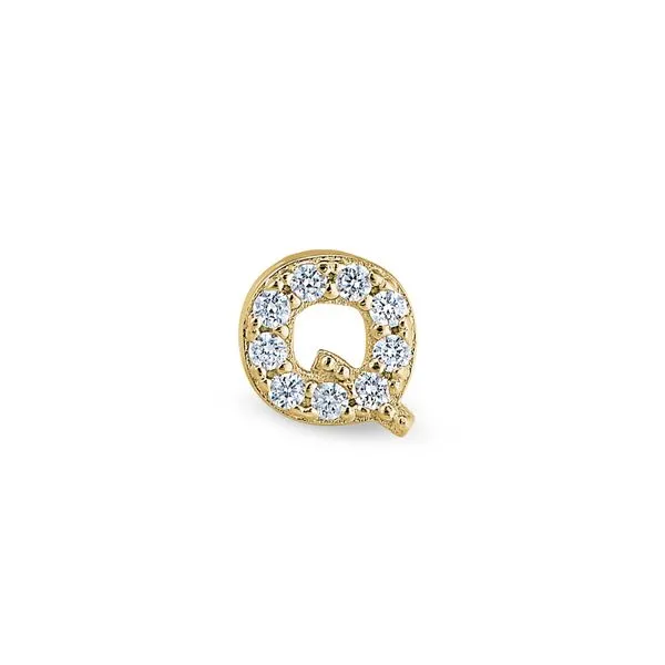Gold Finish Sterling Silver Micropave Q Initial Charm with Simulated Diamonds Blocher Jewelers Ellwood City, PA