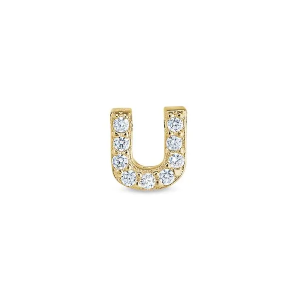Gold Finish Sterling Silver Micropave U Initial Charm with Simulated Diamonds Blocher Jewelers Ellwood City, PA