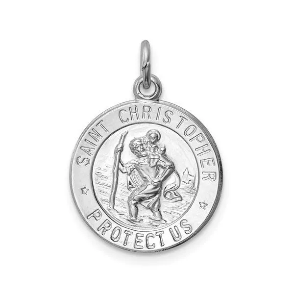 Sterling Silver Rhodium-plated Saint Christopher Medal Charm Blocher Jewelers Ellwood City, PA