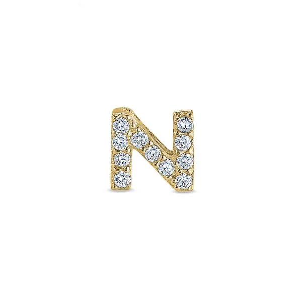 Gold Finish Sterling Silver Micropave N Initial Charm with Simulated Diamonds Blocher Jewelers Ellwood City, PA