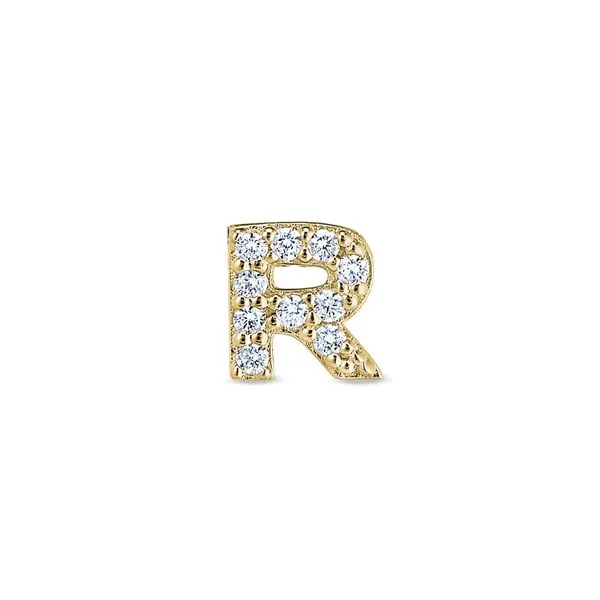Gold Finish Sterling Silver Micropave R Initial Charm with Simulated Diamonds Blocher Jewelers Ellwood City, PA
