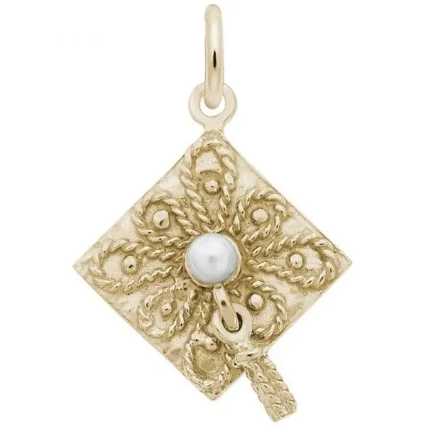 Gold Plated Sterling Silver Graduation Cap with Pearl Charm Blocher Jewelers Ellwood City, PA