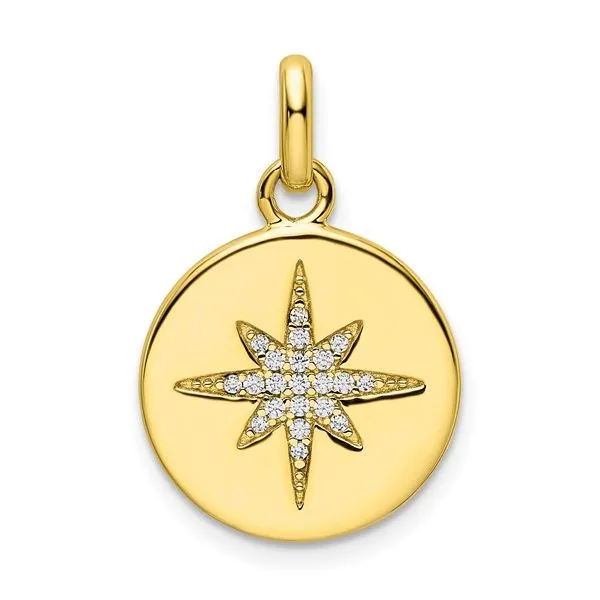Sterling Silver Gold-Tone CZ Star Disc Pendant Blocher Jewelers Ellwood City, PA