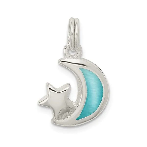 Sterling Silver Blue Enameled Moon and Star Charm Blocher Jewelers Ellwood City, PA
