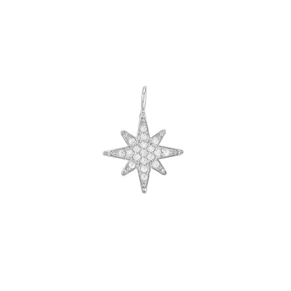 Rhodium Finish Sterling Silver Star Charm With Simulated Diamonds Blocher Jewelers Ellwood City, PA