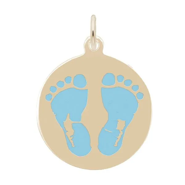 Gold Plated Blue Painted Baby Feet Disc Charm Blocher Jewelers Ellwood City, PA