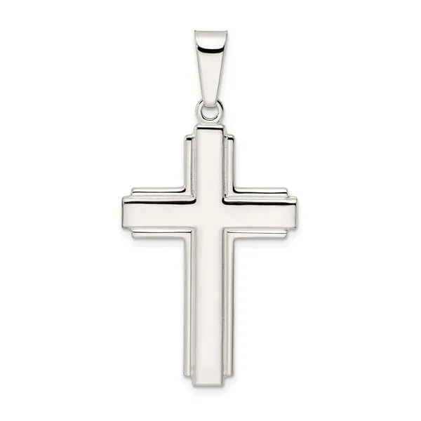 Sterling Silver Polished with Edge Lines Latin Cross Pendant, 23.9 x 48.6mm Blocher Jewelers Ellwood City, PA