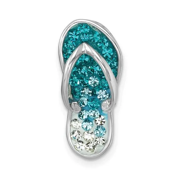 Sterling Silver Rhodium-plated Polished Blue Crystal Flip Flop Chain Slide Blocher Jewelers Ellwood City, PA