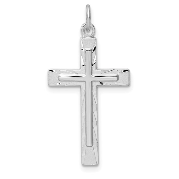 Sterling Silver Platinum-plated Diamond-Cut Cross Pendant, 16.54mm x 28.84mm Blocher Jewelers Ellwood City, PA