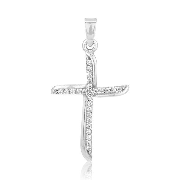 Sterling Silver CZ Wavy Cross Blocher Jewelers Ellwood City, PA