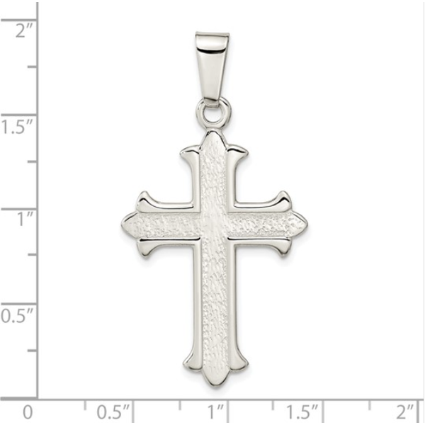 Sterling Silver Polished Textured Cross Pendant Image 2 Blocher Jewelers Ellwood City, PA