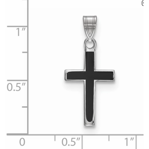 Sterling Silver Rhodium-plated Black Enameled Cross Charm Image 2 Blocher Jewelers Ellwood City, PA