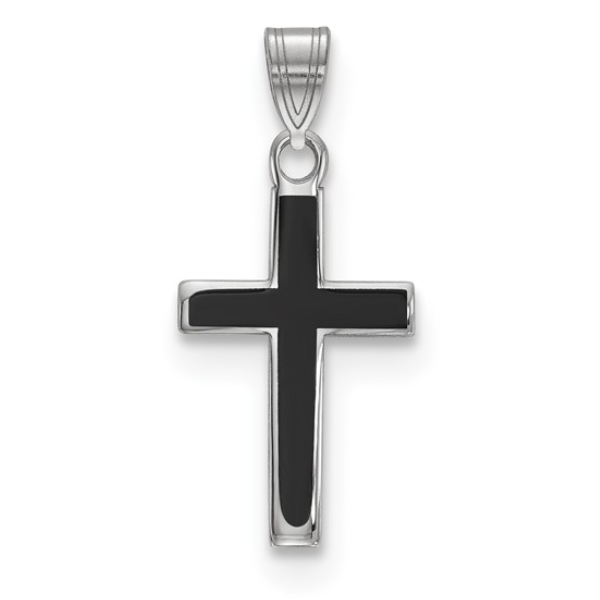 Sterling Silver Rhodium-plated Black Enameled Cross Charm Blocher Jewelers Ellwood City, PA