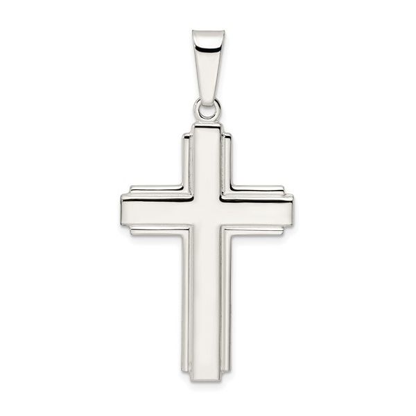 Sterling Silver Polished with Edge Lines Latin Cross Pendant, 23.9 x 48.6mm Blocher Jewelers Ellwood City, PA