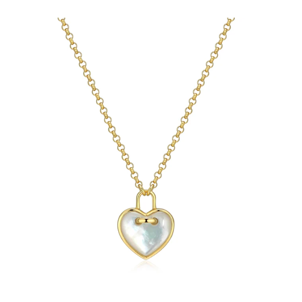 Gold Plated Mother of Pearl Heart Necklace 19