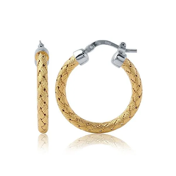 Two T one Sterling Silver Mesh Earrings Round Hoops Blocher Jewelers Ellwood City, PA