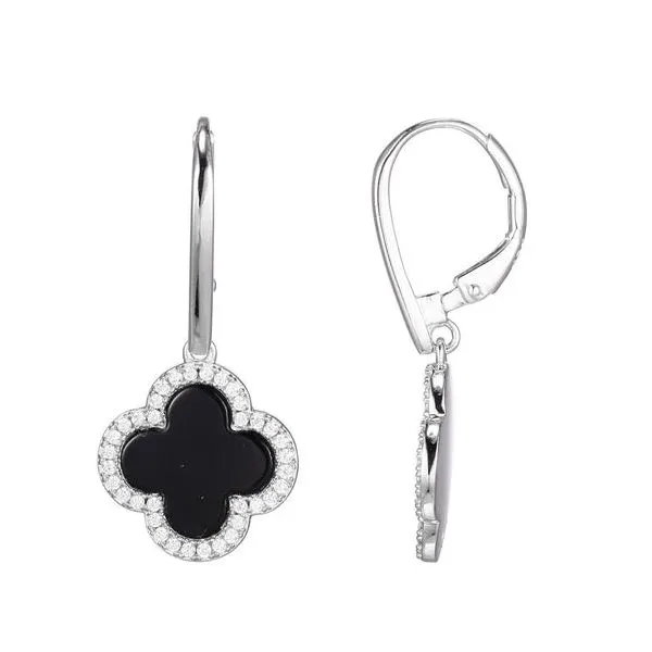 Sterling Silver Earrings with Clover Black Onyx and CZ Blocher Jewelers Ellwood City, PA