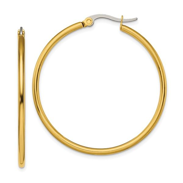 Chisel Stainless Steel Polished Yellow IP-plated 40mm Diameter Hoop Earrings Blocher Jewelers Ellwood City, PA