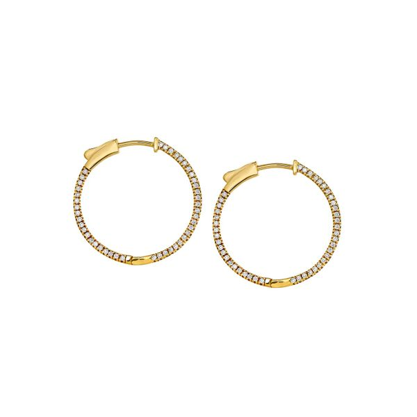 Gold-Plated Micropave Side Stones Medium Hoop Earrings Blocher Jewelers Ellwood City, PA