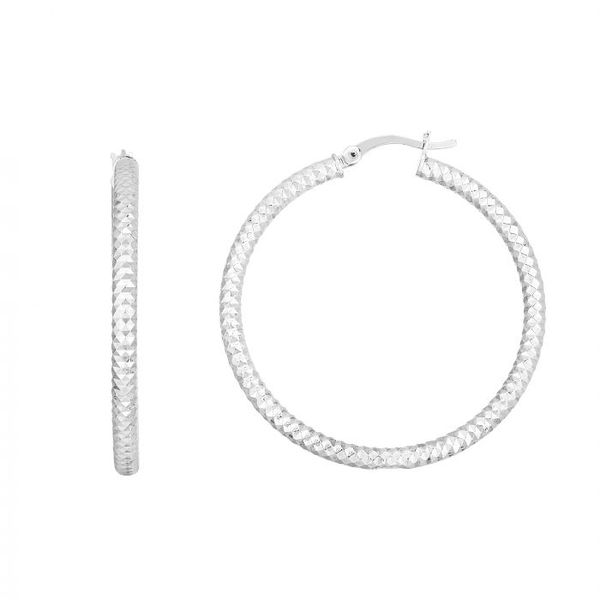 Sterling Silver Medium Diamond-Cut Hoop Earring Blocher Jewelers Ellwood City, PA