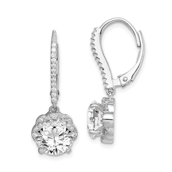 Sterling Silver Rhodium-plated CZ Flower Leverback Dangle Earrings Blocher Jewelers Ellwood City, PA